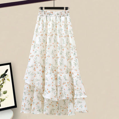 Floral Print Shoulder Chiffon Shirt Flowers Skirt modakawa