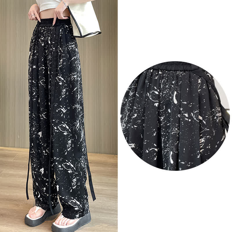 Vintage Flowers Print Chiffon Wide Leg Pants modakawa