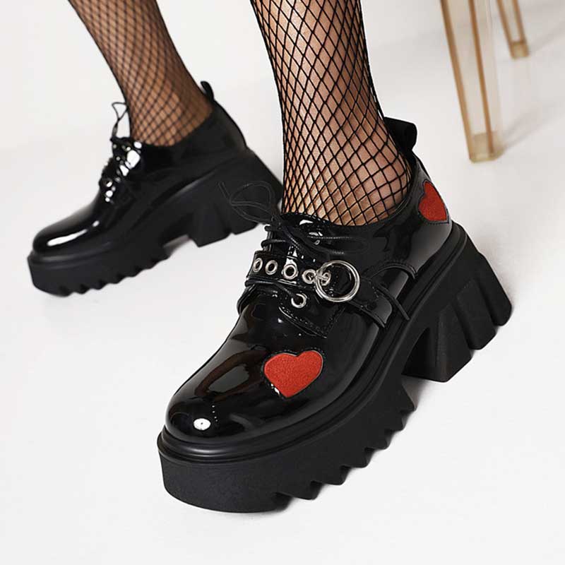 Y2K Red Heart Lolita Mary Janes Shoes Modakawa