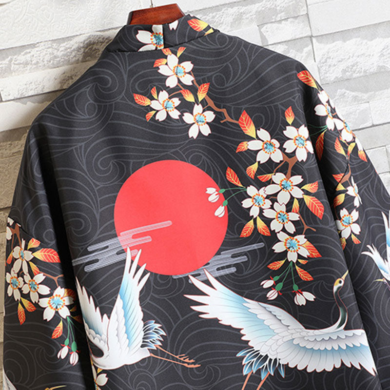 Floral Crane Sun Cardigan Kimono Outerwear Shorts Set Modakawa