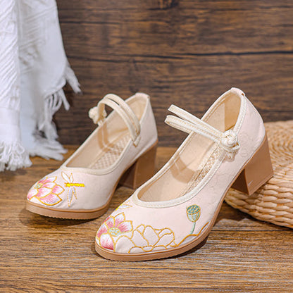 Vintage Lotus Canvas High Heel Shoes modakawa