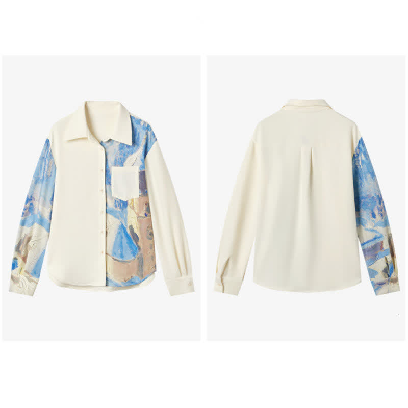 Irregular Printing Chiffon Pocket Lapel Shirt modakawa