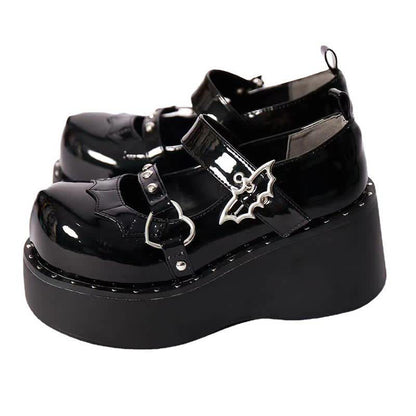 Punk Goth Bat Love Heart Buckle Platform Lolita Mary Janes Shoes modakawa