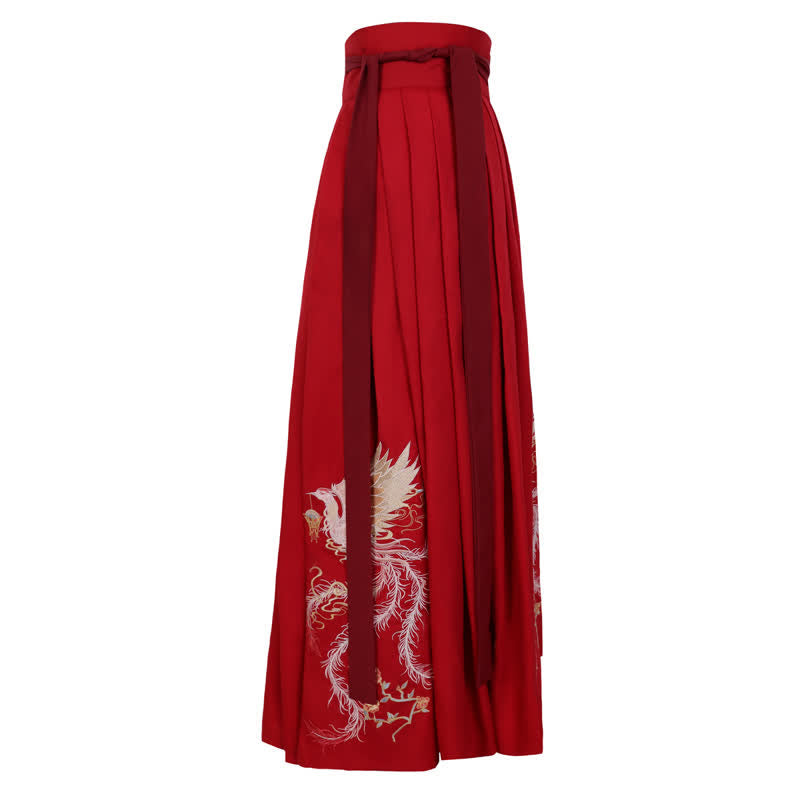 Red Phoenix Embroidery Tank Top Big Sleeve Cardigan Shirt Skirt Hanfu Set Modakawa