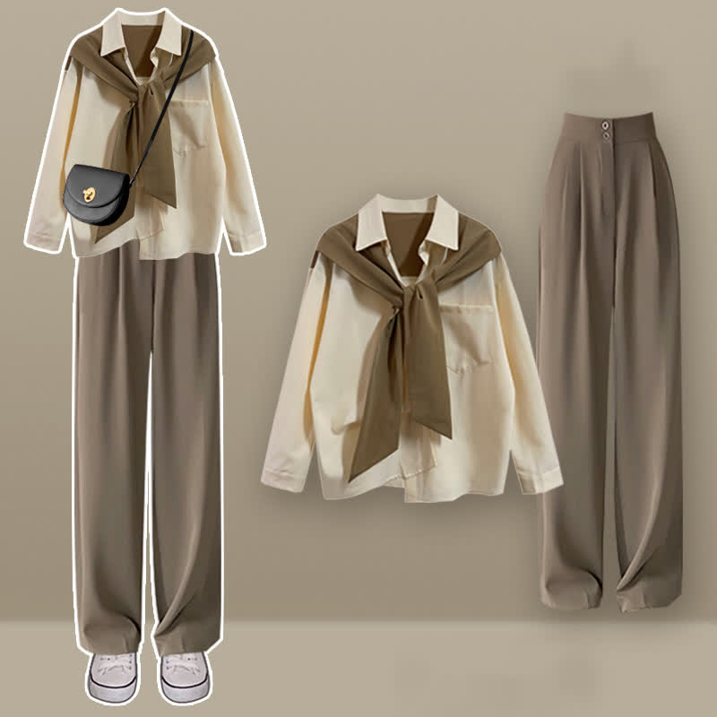 Casual Lapel Pocket Shirt High Waist Pants Set Modakawa