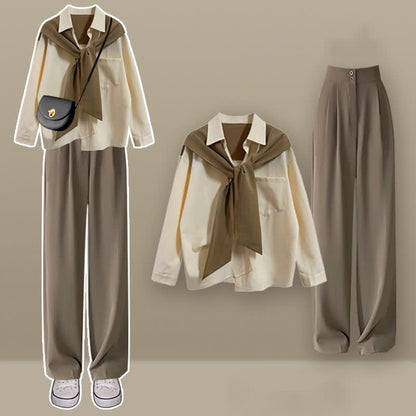 Casual Lapel Pocket Shirt High Waist Pants Set Modakawa