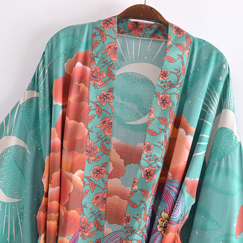 Vintage Moon Floral Print Cardigan Outerwear modakawa