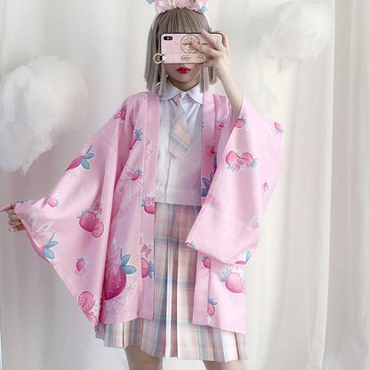 Strawberry Loose Cardigan Kimono Outerwear modakawa