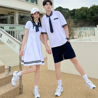 Cute Couple Sailor Collar Dress T-Shirt Shorts modakawa