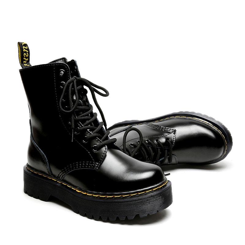 Black Leather Platform Lace Up Martin Boots Modakawa