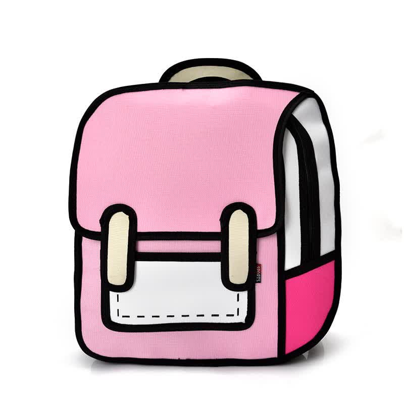 3D Cartoon Colorblock Canvas School Backpack modakawa