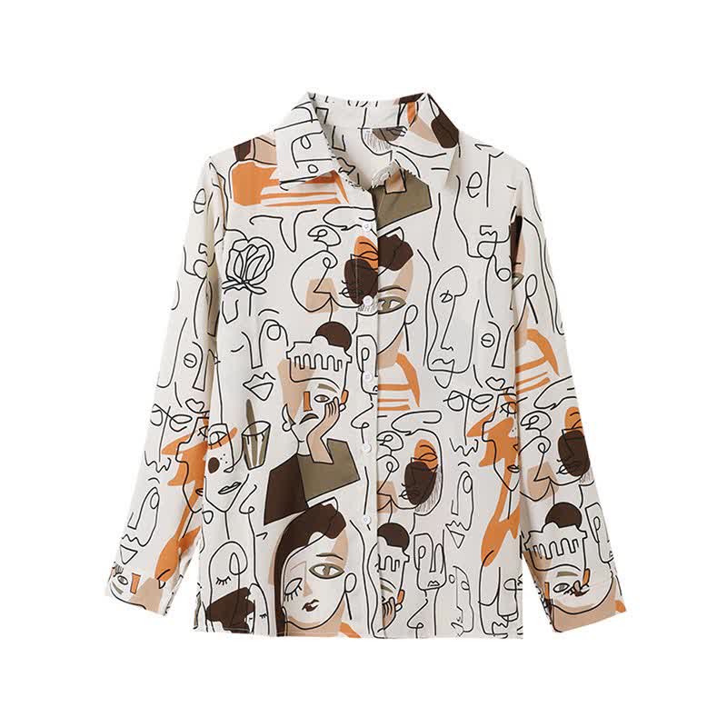 Color Abstract Graffiti Print Chiffon Shirt modakawa