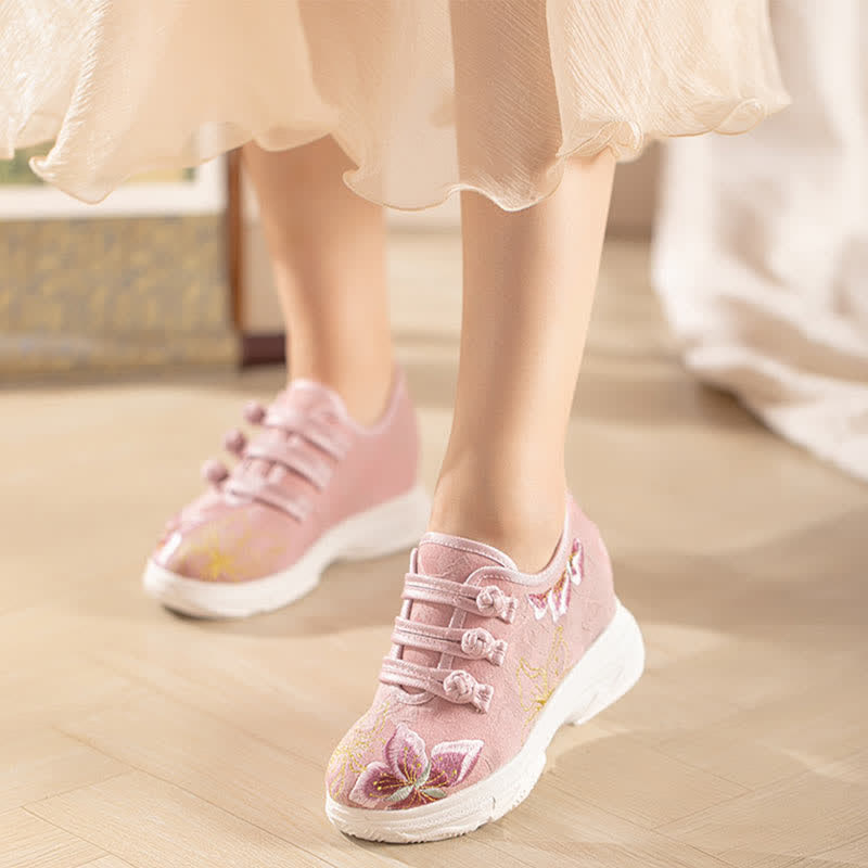 Pink Blossom Embroidery Buckle Platform High Heels Shoes modakawa