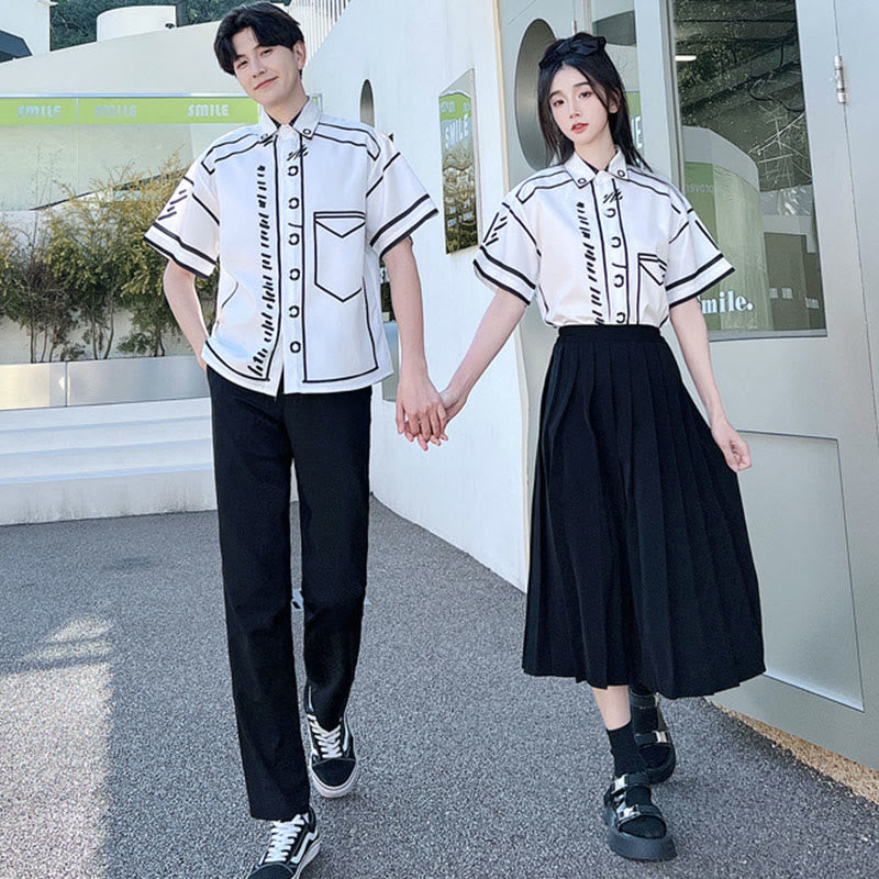 Couple Grafitti Print T-Shirt Skirt Pants modakawa