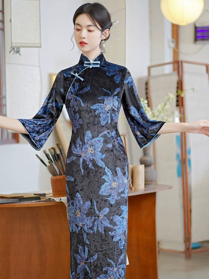 Blue Floral Cheongsam Dress Hanfu Story