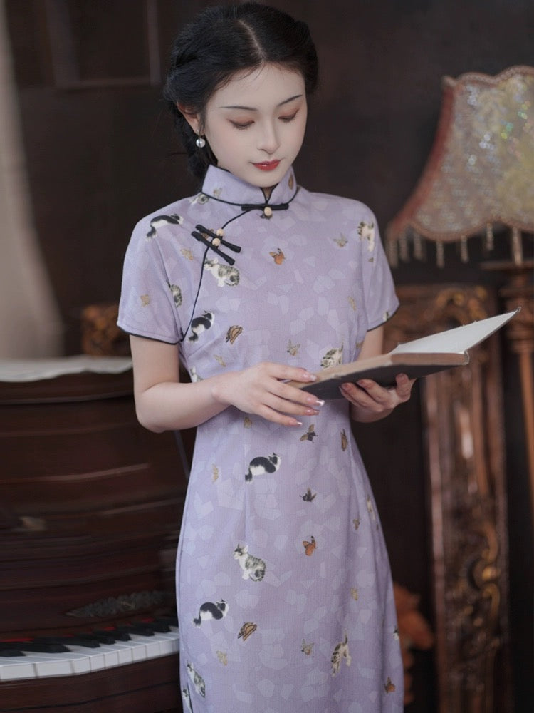 Purple Kitten Cheongsam Dress Hanfu Story