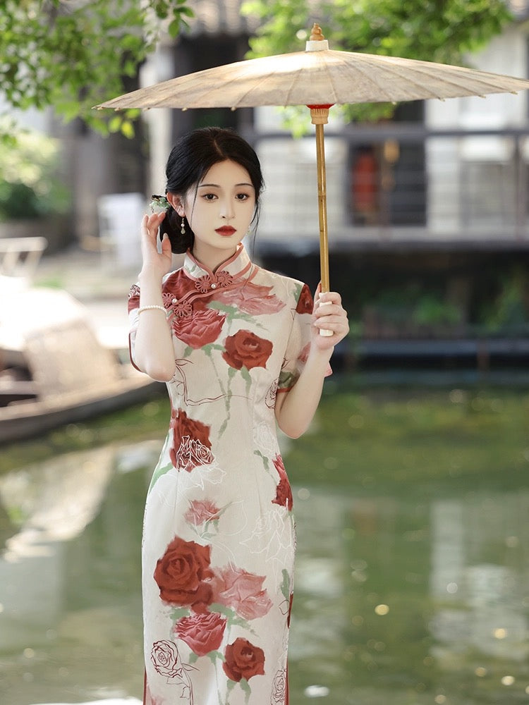 Elegant Rose Cheongsam Dress Hanfu Story