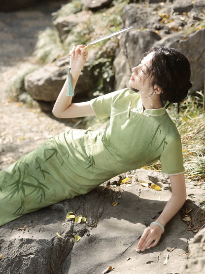 Green Bamboo Cheongsam Dress Hanfu Story