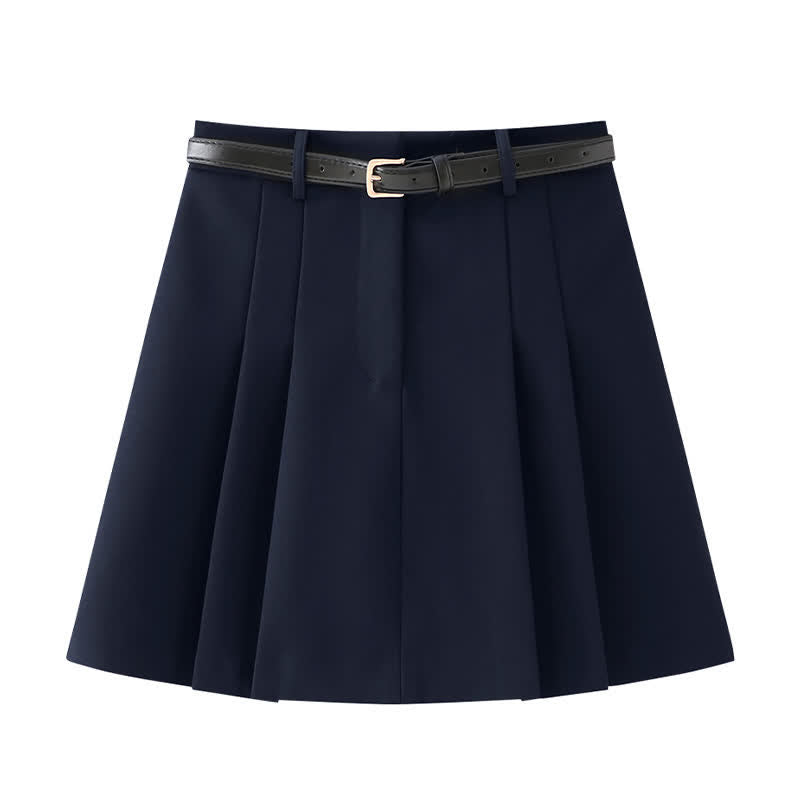 Chic Chiffon Sleeve Shirt High Waist Belted Pleated Skirt modakawa