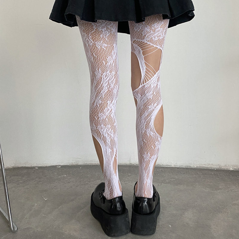 Hollow Out Rose Pattern Mesh Stockings modakawa