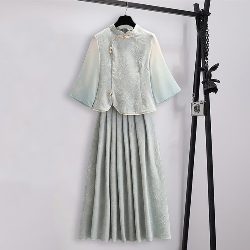 Hanfu Jacquard Buckle Shirt Pleated Skirt modakawa