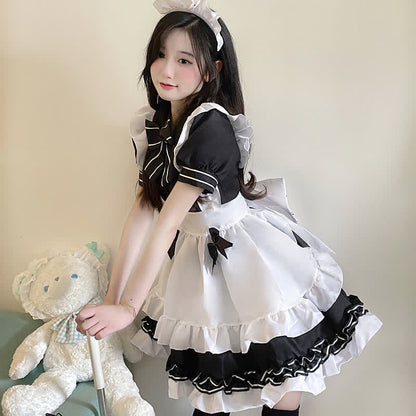 Lolita Devil Bow Knot Ruffled Maid Dress Modakawa