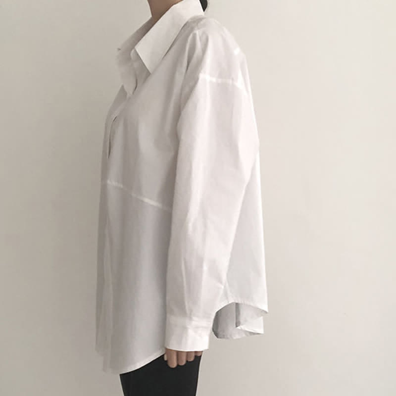 Lapel Pure Color Long Sleeve Loose Shirt Workwear modakawa