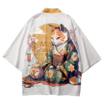 Cute Cat Warriors Print Cardigan Kimono Outerwear modakawa