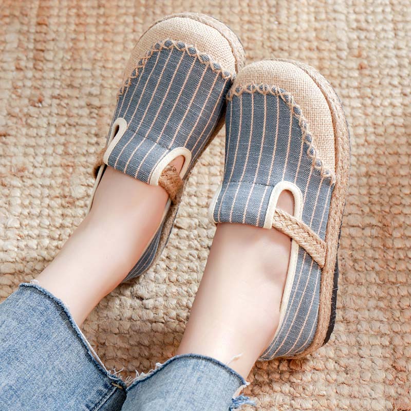 Vintage Casual Striped Print Canvas Flats Shoes Modakawa