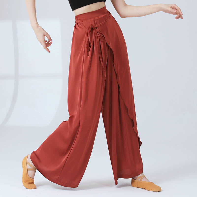 Flowy Silk Lace Up Wide Leg Pants modakawa