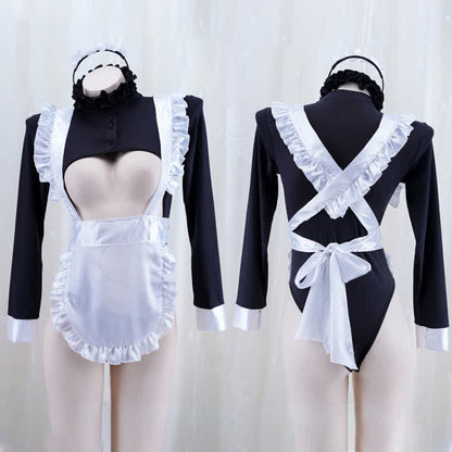 Cute Maid Hollow Out Sexy Jumpsuit Lingerie Set modakawa