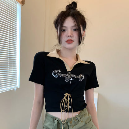 Letter Print Crop Top T-Shirt Cargo Pants Set modakawa