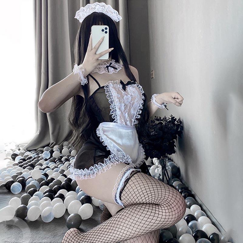 Kawaii Black Sexy Maid Lingerie Dress Modakawa