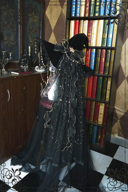 Halloween Dark Fancy Shiny Veil and Stars Chain Witch Hat mySite