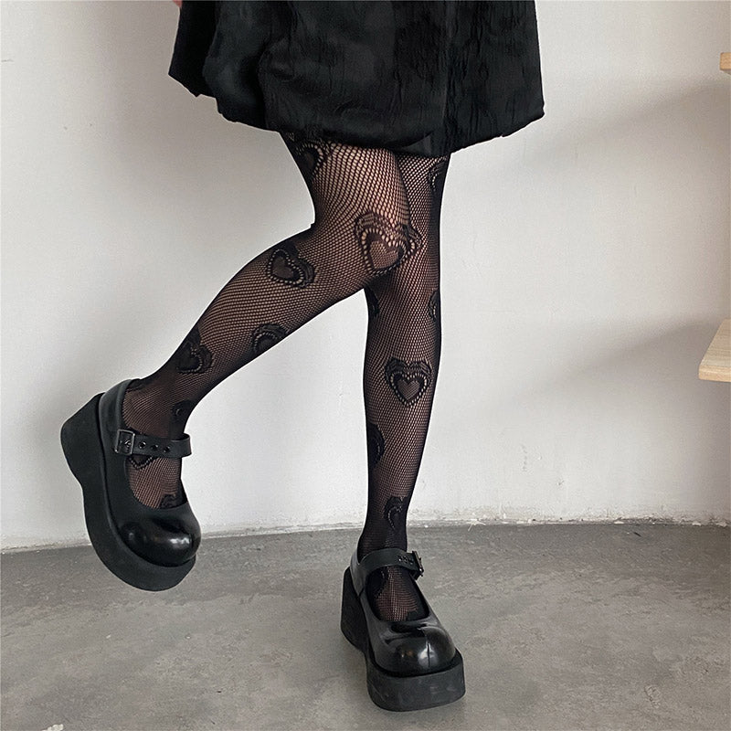 Love Heart Pattern Mesh Stockings Tights modakawa