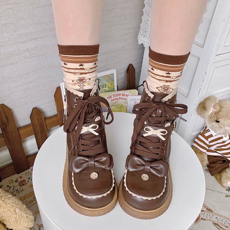 Bow Knot Button Bear Lolita Martin Boots modakawa