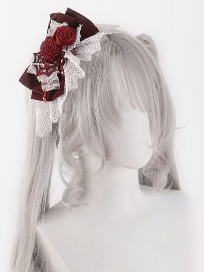 Spider Web White and Red Rosettes Big Bow Hairclip mySite