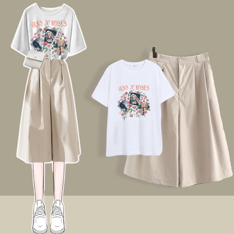 Chic Printed T-Shirt Casual Wide Leg Pants Set modakawa