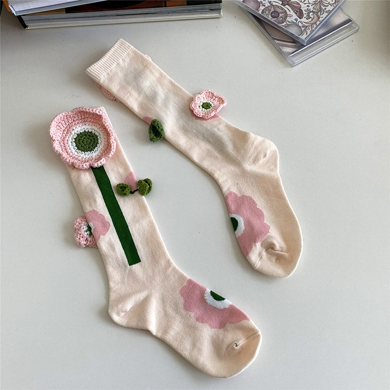 Sweet Tulip Pattern Print Knit Ankle Socks modakawa