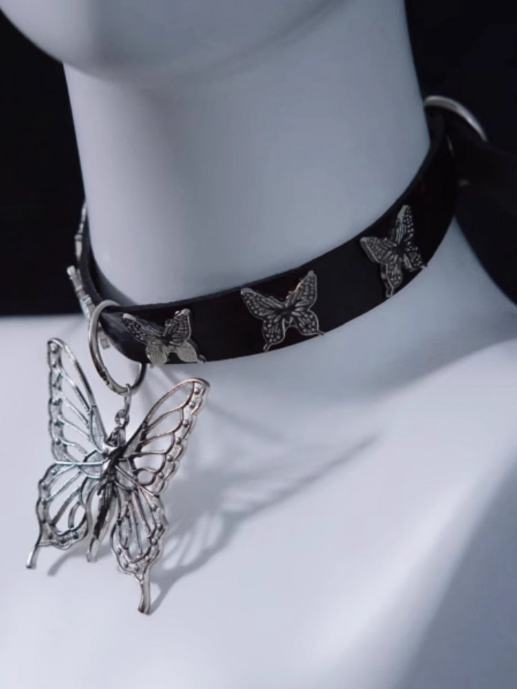 Handmade Metal Butterfly Pendant Black Choker mySite