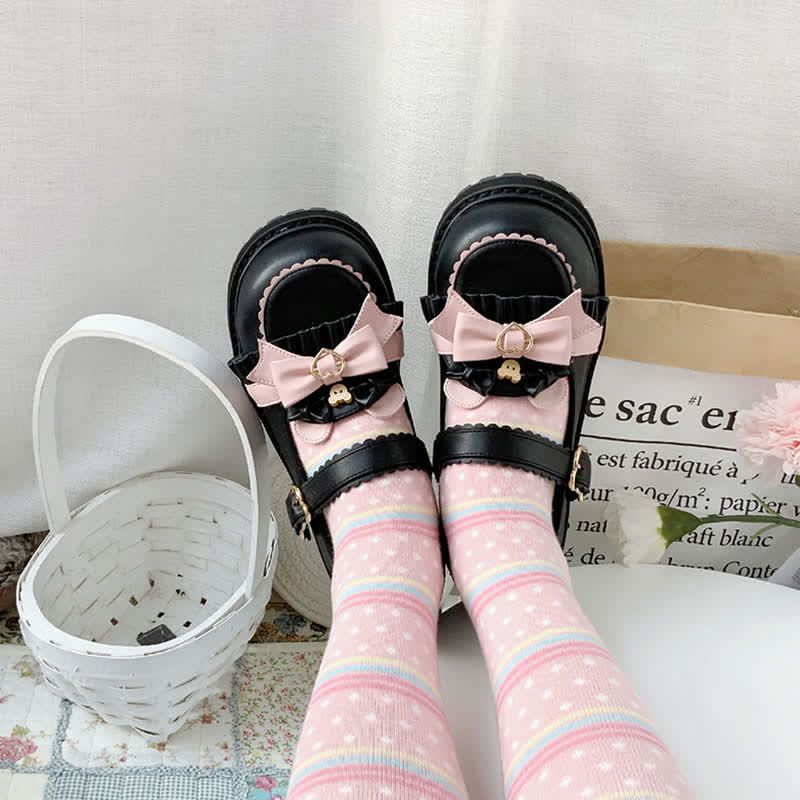 Vintage Bow Knot Button Bear Platform Lolita Shoes modakawa