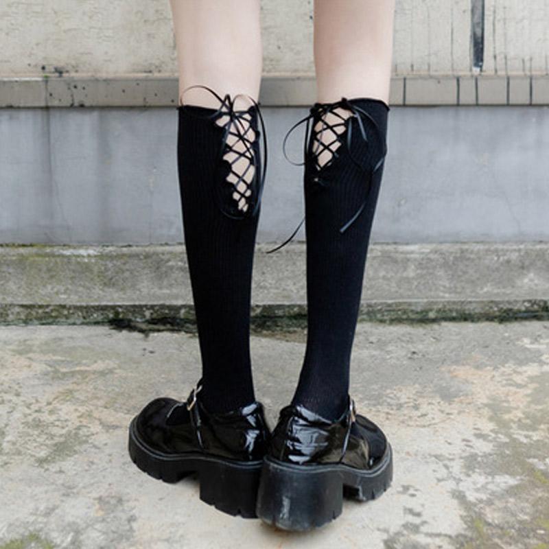 Elegant Cross Lace Strap Socks Modakawa