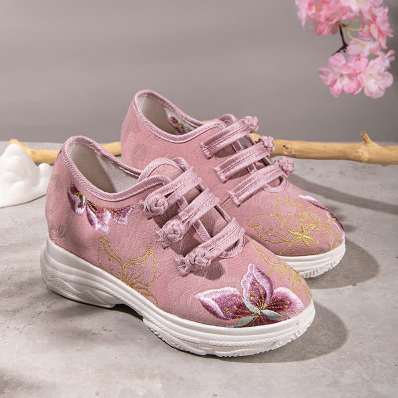 Pink Blossom Embroidery Buckle Platform High Heels Shoes modakawa