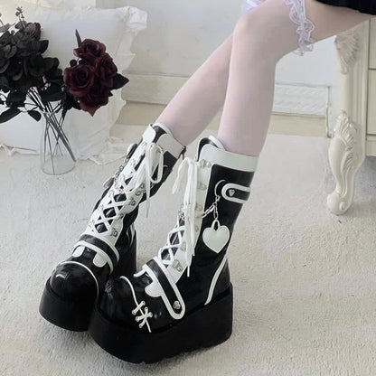 Y2K Colorblock Lace Up Platform Lolita Martin Boots modakawa