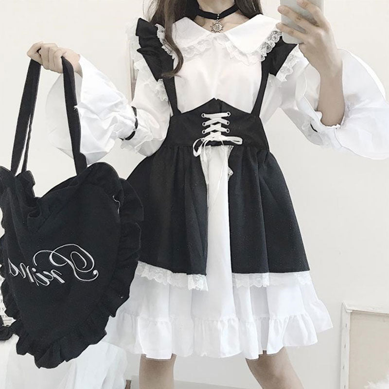 Gothic Bow Tie Lolita Maid Costume Dress Modakawa