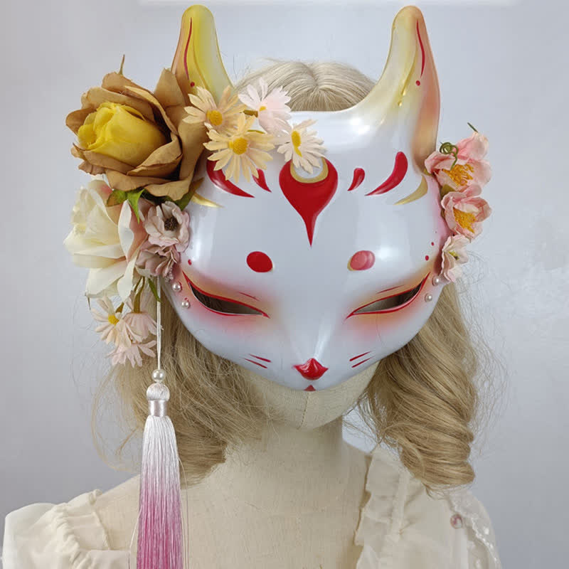 Exquisite Fox Print 3D Flower Vintage Mask modakawa