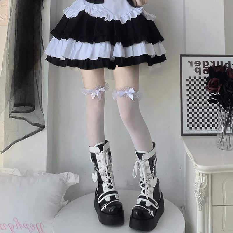 Y2K Colorblock Lace Up Platform Lolita Martin Boots modakawa