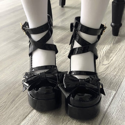 Bow Knot Star Buckle Lolita High-heeled Shoes modakawa