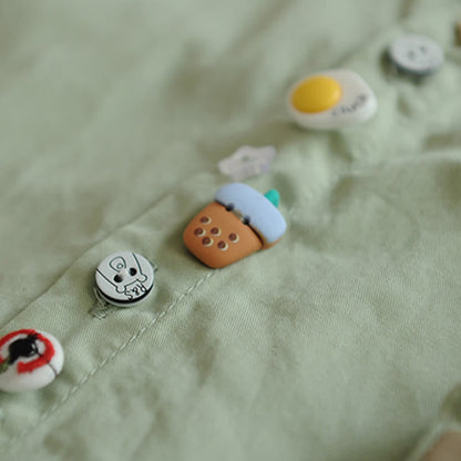 Cartoon Button Milk Tea Print Pocket Lapel Shirt modakawa