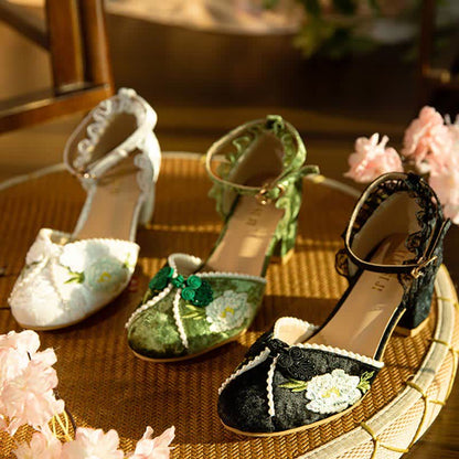 Elegant Blossom Embroidery Buckle Mary Janes Shoes modakawa